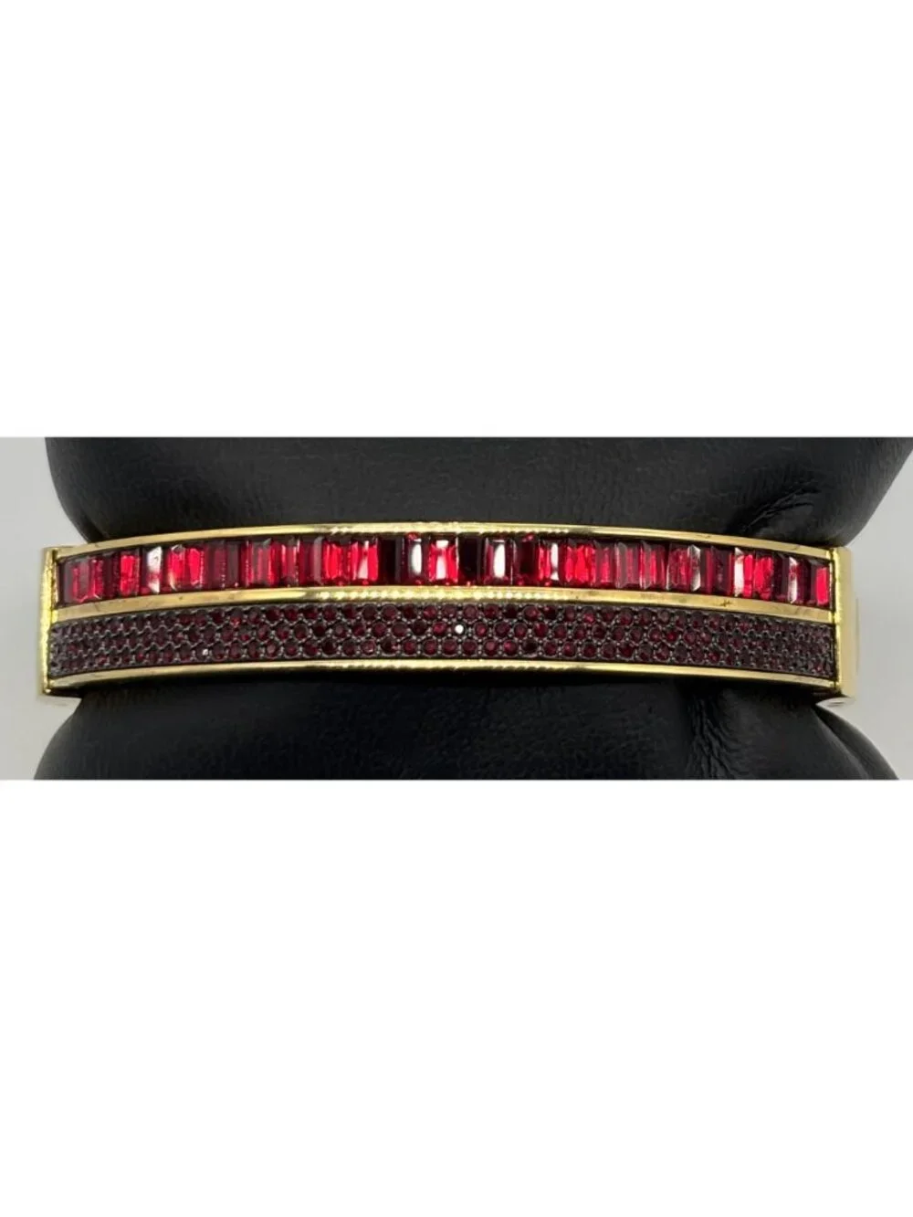 Michael Kors Color Crush Hinged Bangle Cuff Garnet Colored Baguette Pave Crystal